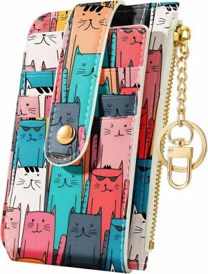 Bistup Credit Card Holder Wallet for Women Cute Small for Ladies Teen Girls Female Rfid Cats Leather Cardholder Wallets Organizer Purse Sunflower Girly Aesthetic Print Unique Zipper