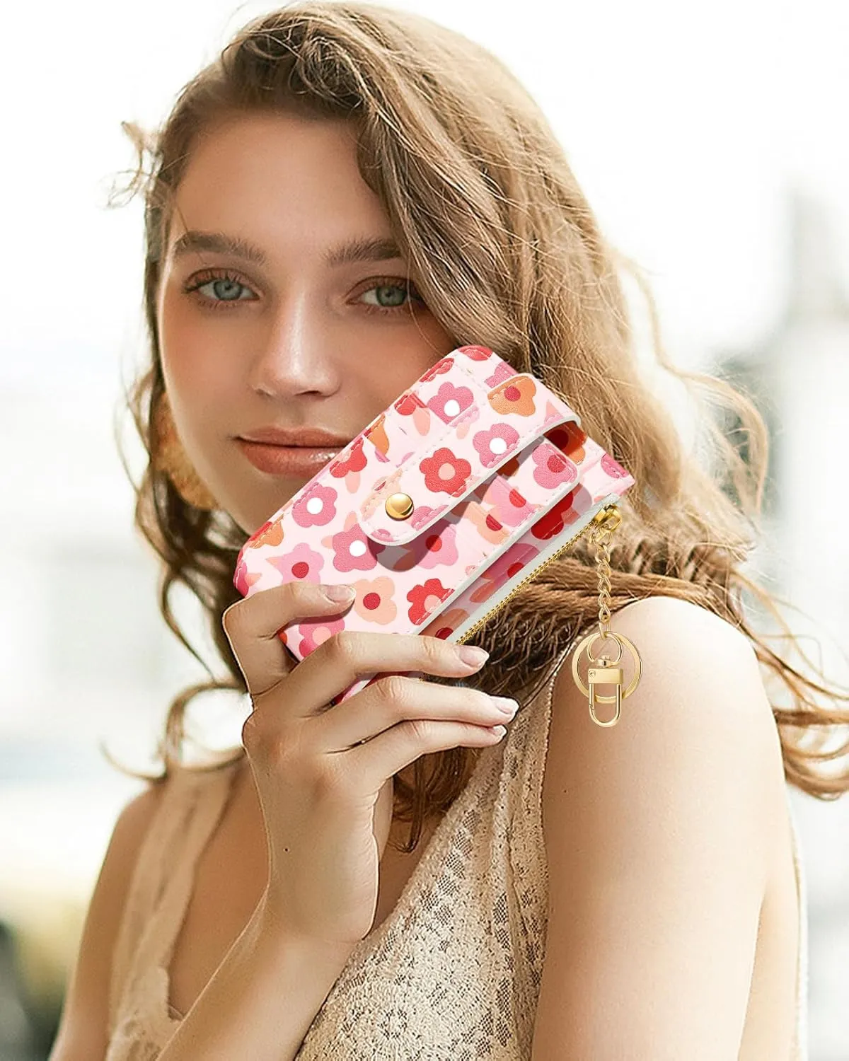 Bistup Credit Card Holder Wallet for Women - Cute Small for Ladies Teen Girls Female Rfid Floral Flower Leather Cardholder Wallets Organizer Purse Girly Aesthetic Print Unique Zipper