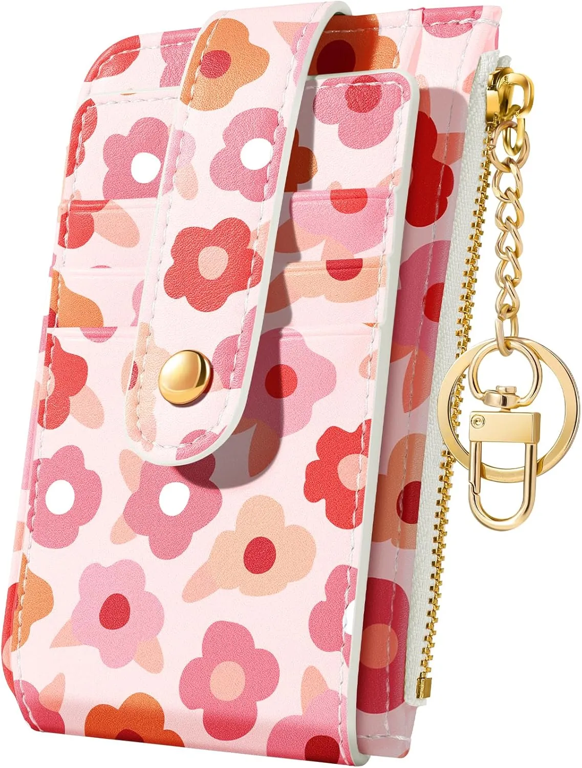 Bistup Credit Card Holder Wallet for Women - Cute Small for Ladies Teen Girls Female Rfid Floral Flower Leather Cardholder Wallets Organizer Purse Girly Aesthetic Print Unique Zipper