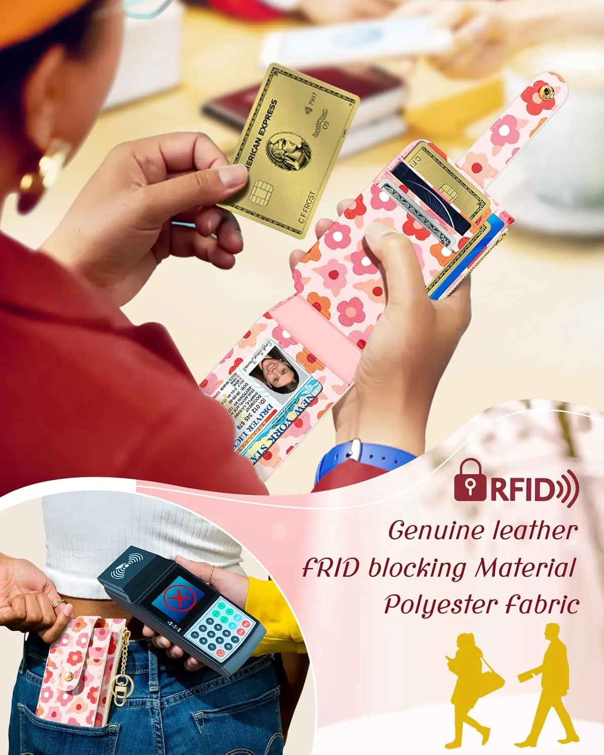 Bistup Credit Card Holder Wallet for Women - Cute Small for Ladies Teen Girls Female Rfid Floral Flower Leather Cardholder Wallets Organizer Purse Girly Aesthetic Print Unique Zipper