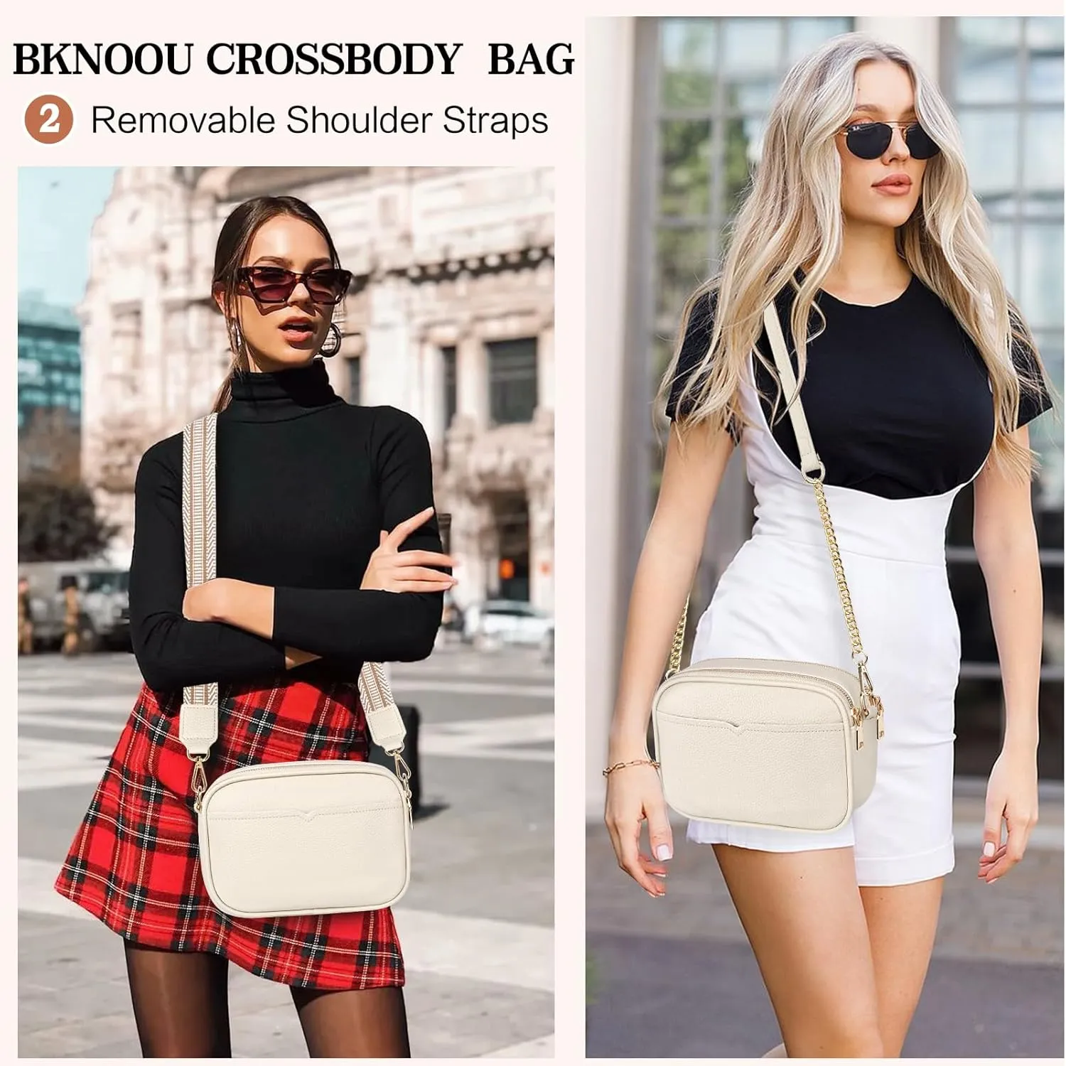 BKNOOU Small Crossbody Bags for Women Trendy Crossbody Purses for Ladies PU Leather Shoulder Handbags with 2 Style Strap