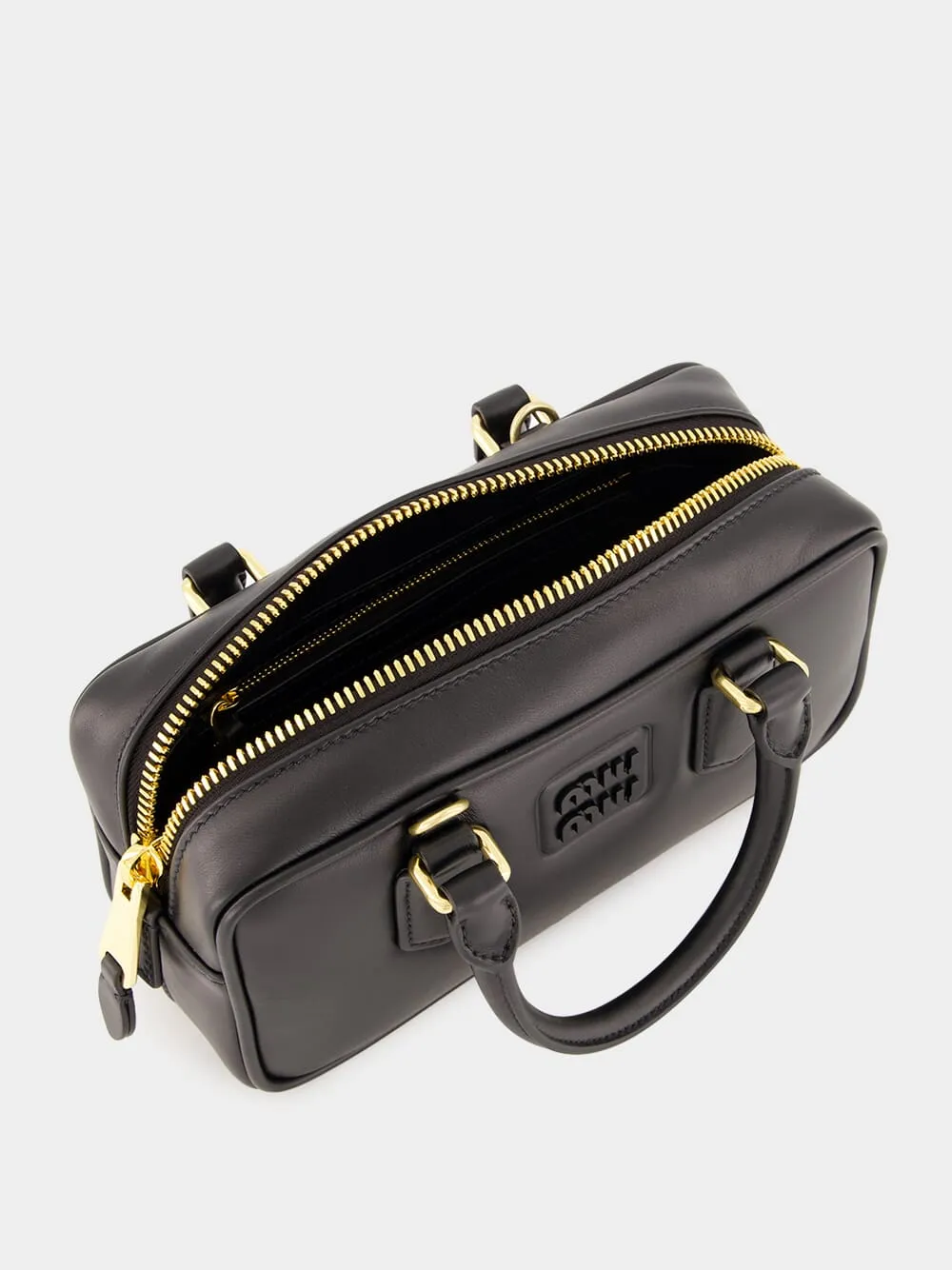 Black Arcadie Leather Top-Handle Bag