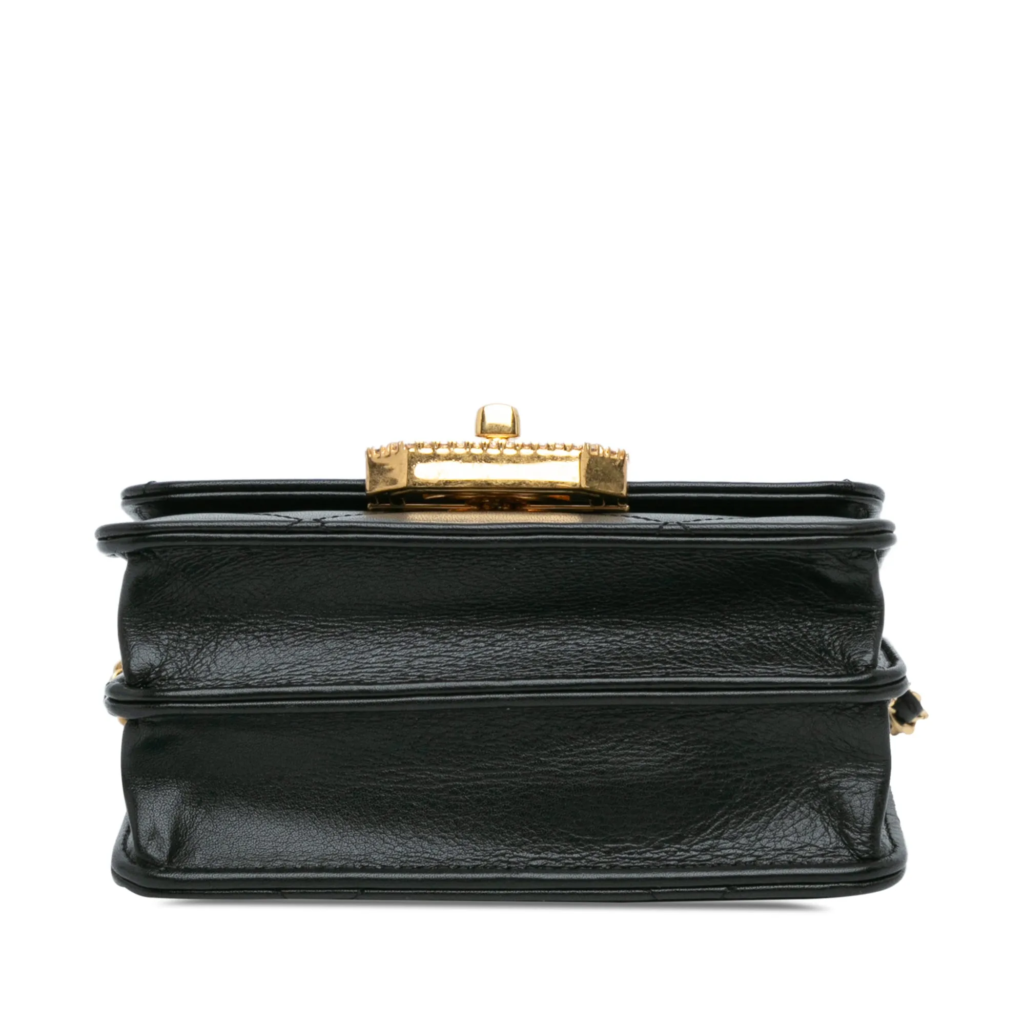 Black Chanel Quilted Calfskin Strass Card Holder On Chain Crossbody Bag