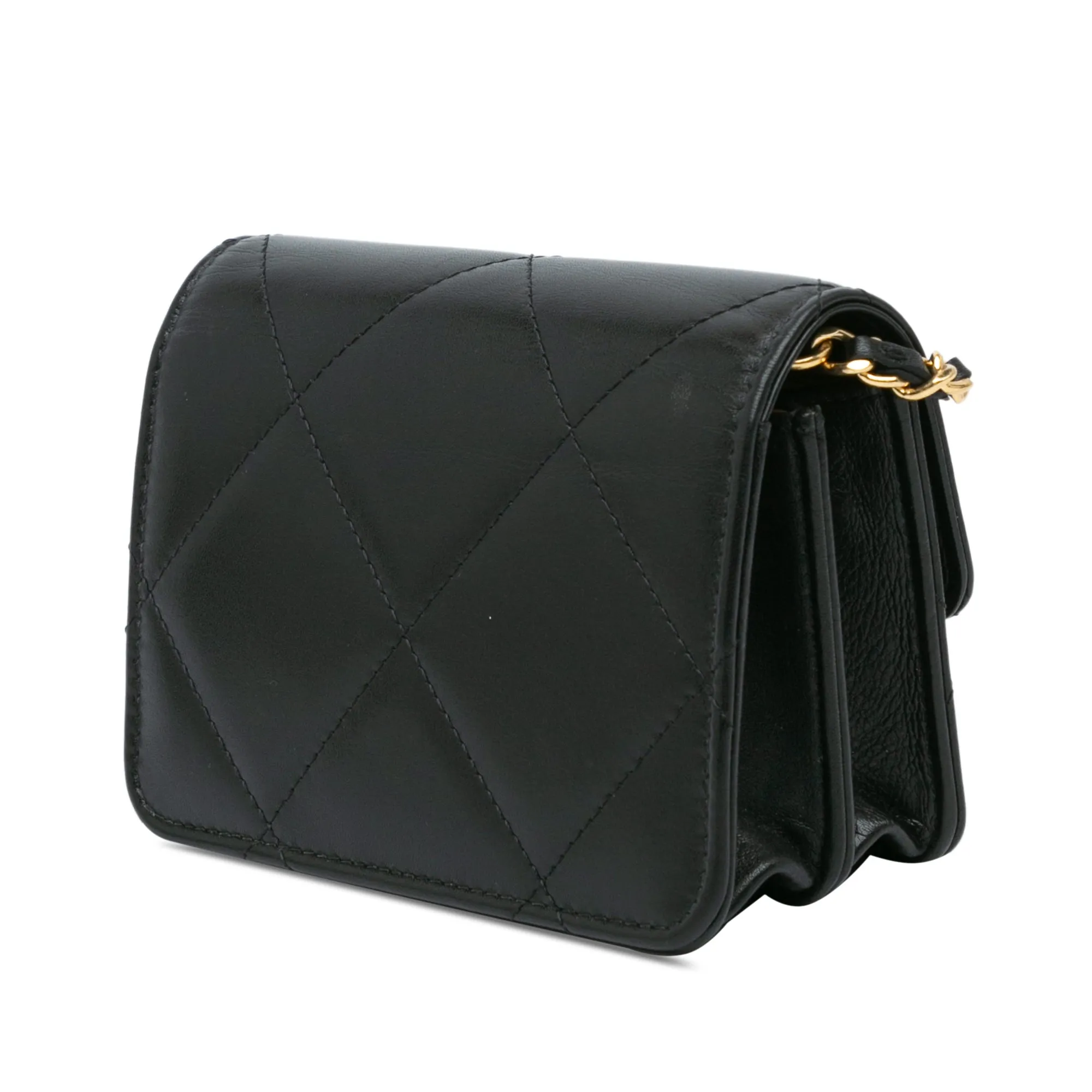 Black Chanel Quilted Calfskin Strass Card Holder On Chain Crossbody Bag