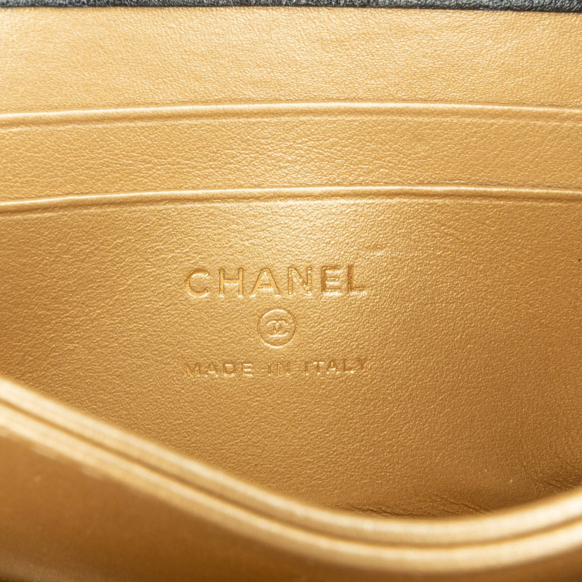 Black Chanel Quilted Calfskin Strass Card Holder On Chain Crossbody Bag