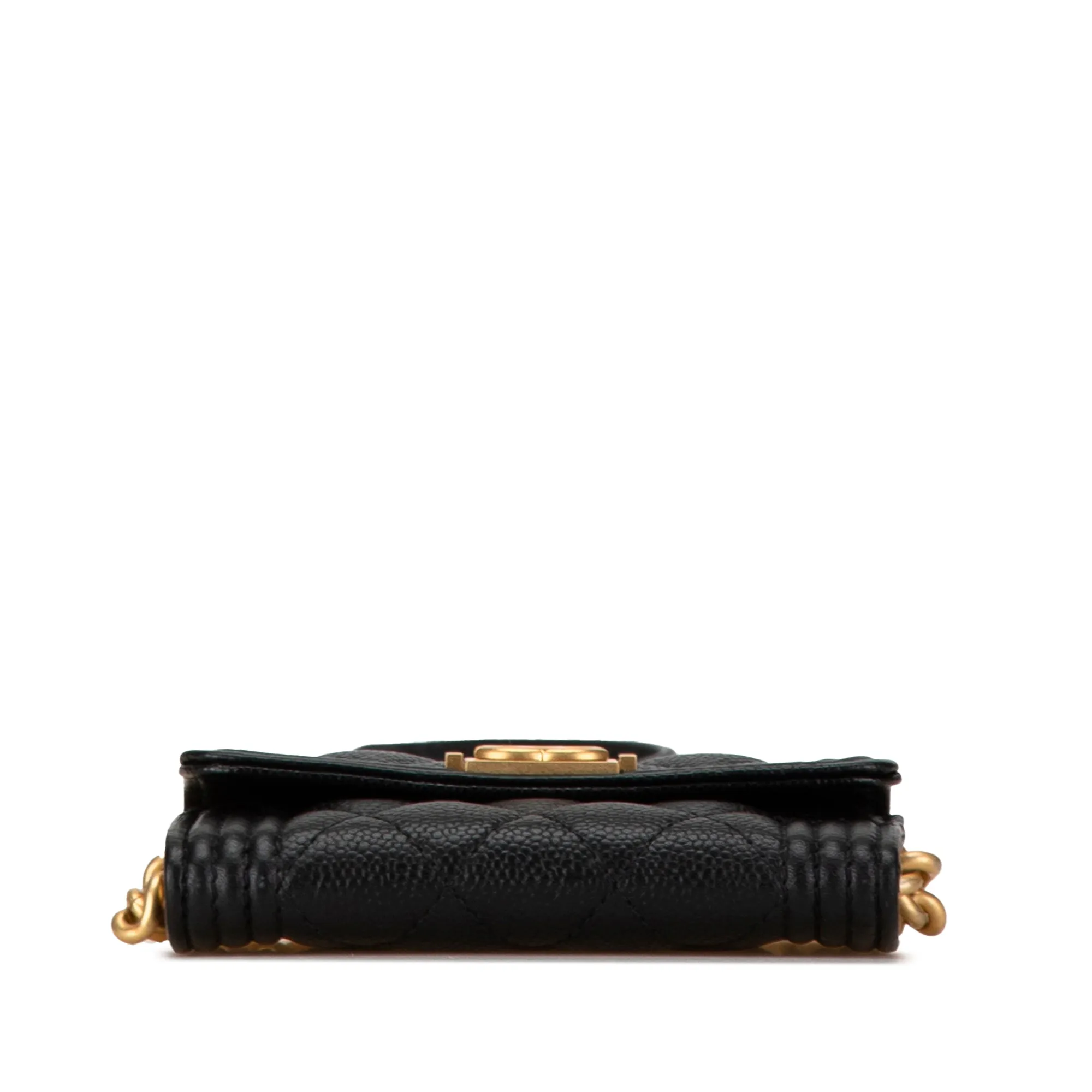 Black Chanel Quilted Caviar Boy Card Holder with Chain Crossbody Bag