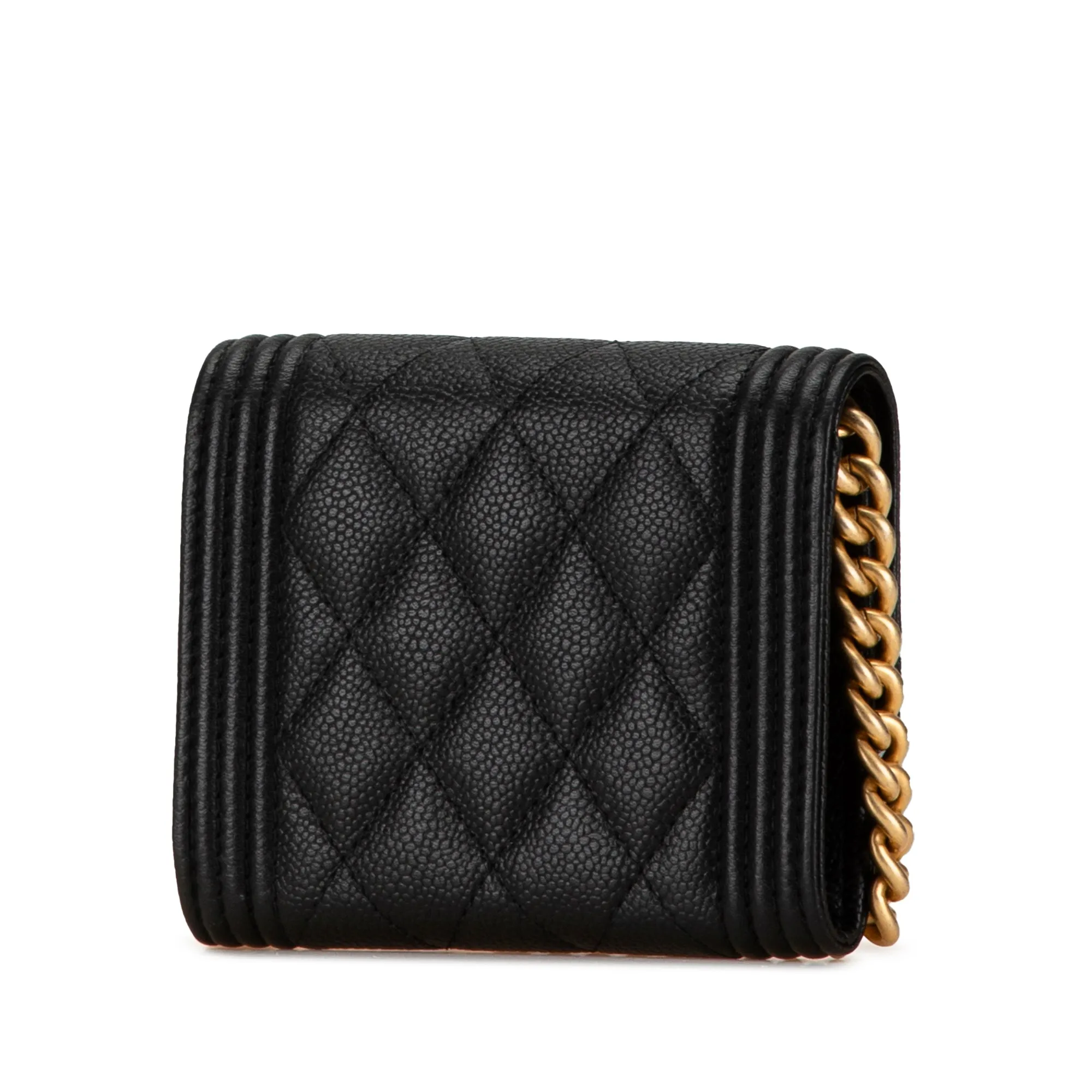 Black Chanel Quilted Caviar Boy Card Holder with Chain Crossbody Bag