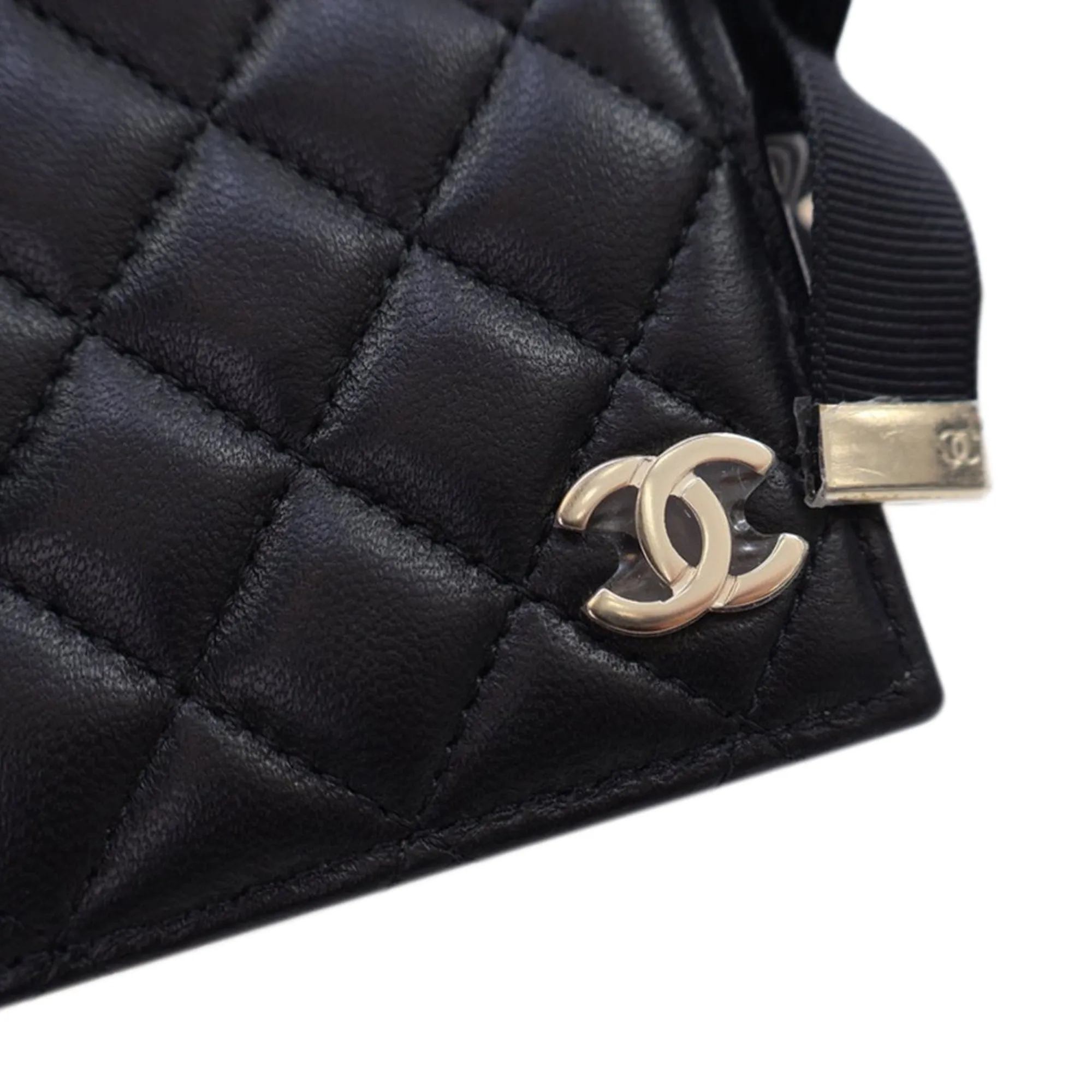 Black Chanel Quilted Lambskin Book Card Holder On Chain Crossbody Bag