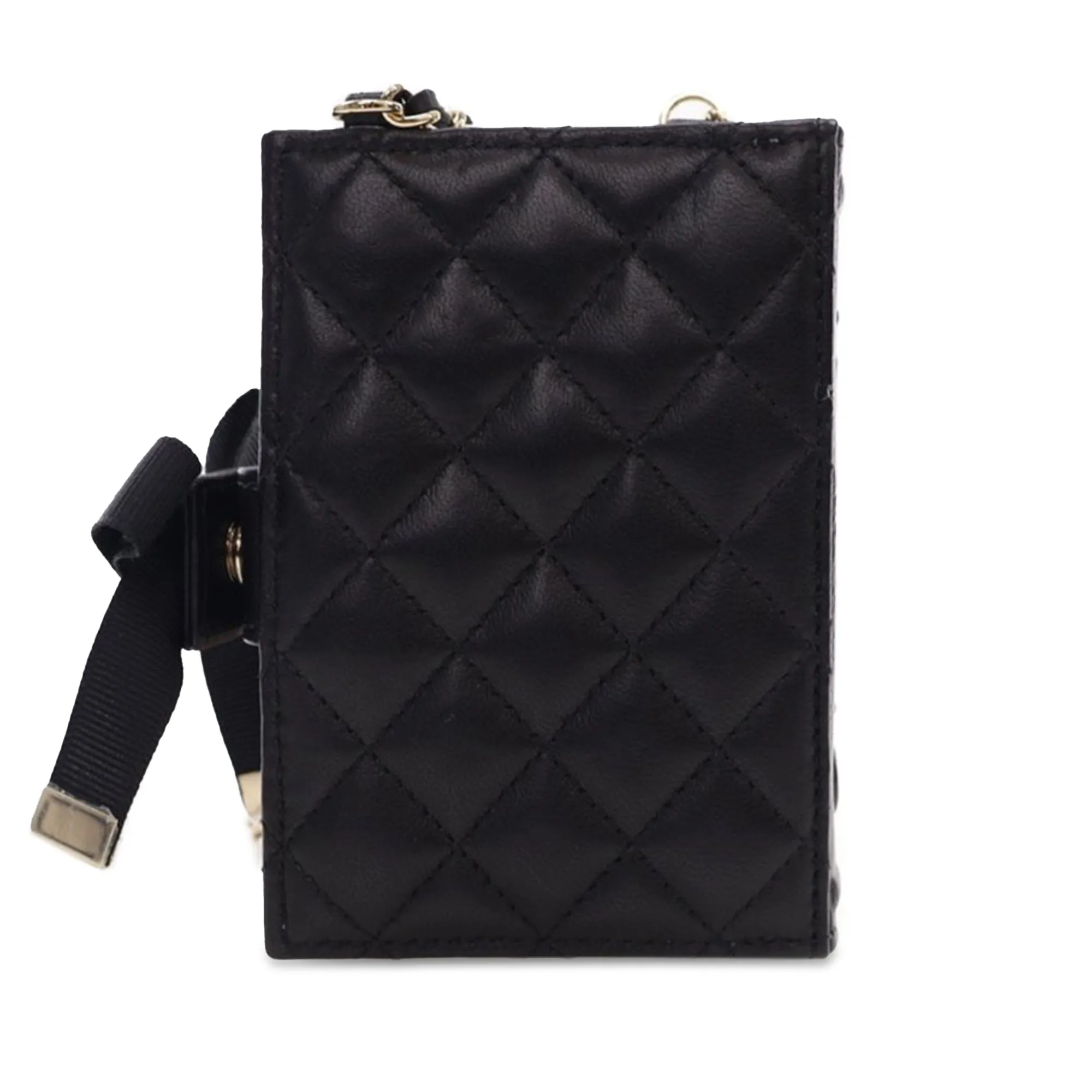 Black Chanel Quilted Lambskin Book Card Holder On Chain Crossbody Bag