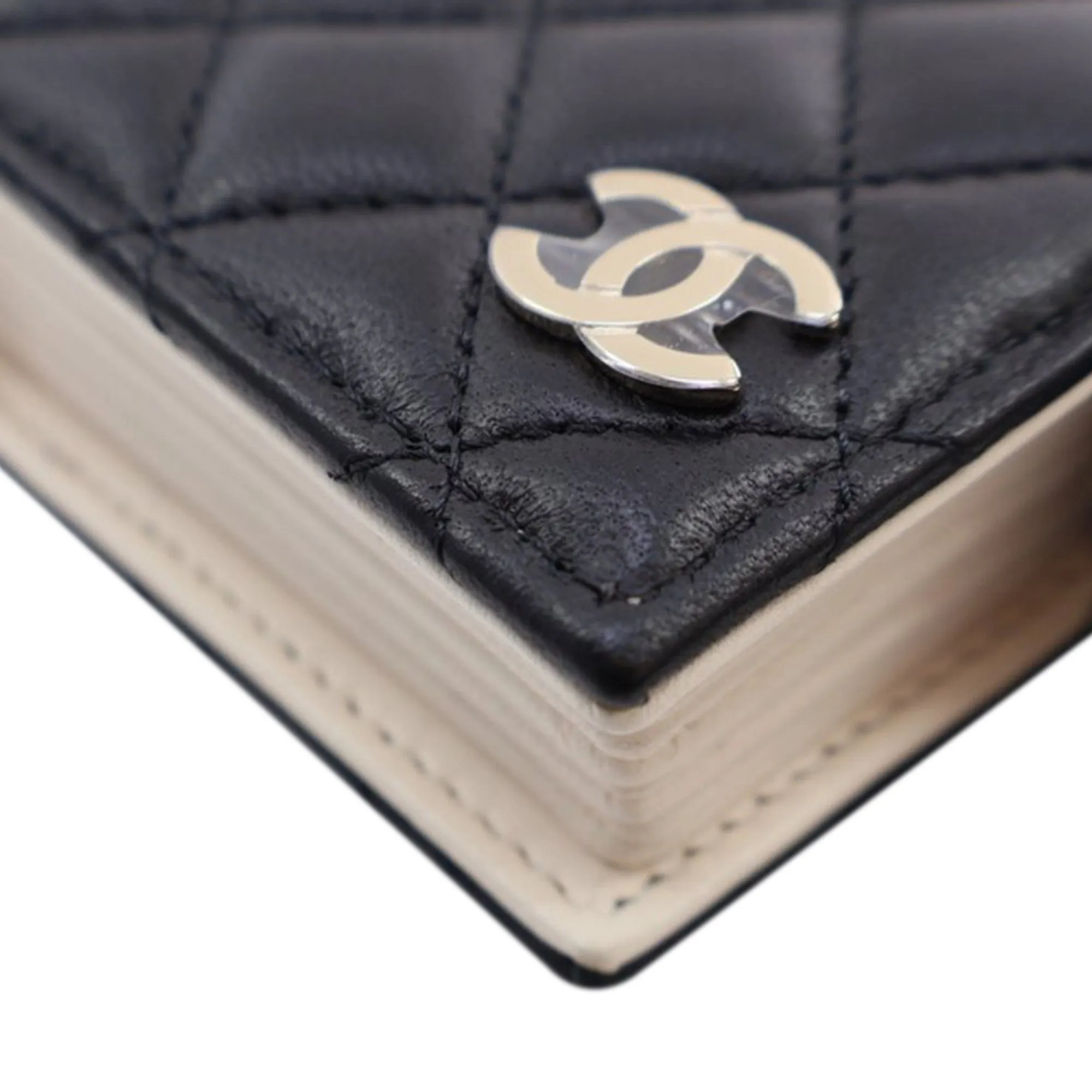 Black Chanel Quilted Lambskin Book Card Holder On Chain Crossbody Bag