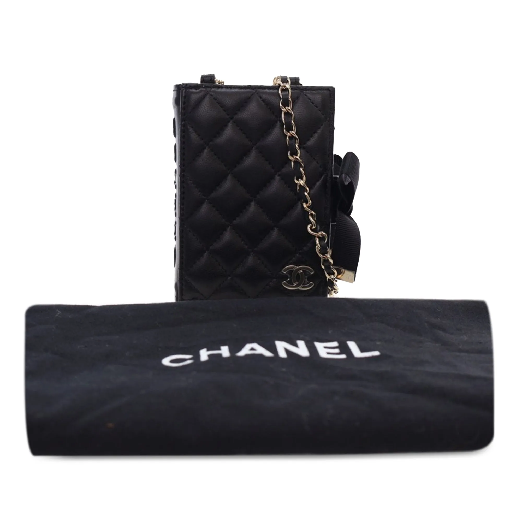 Black Chanel Quilted Lambskin Book Card Holder On Chain Crossbody Bag
