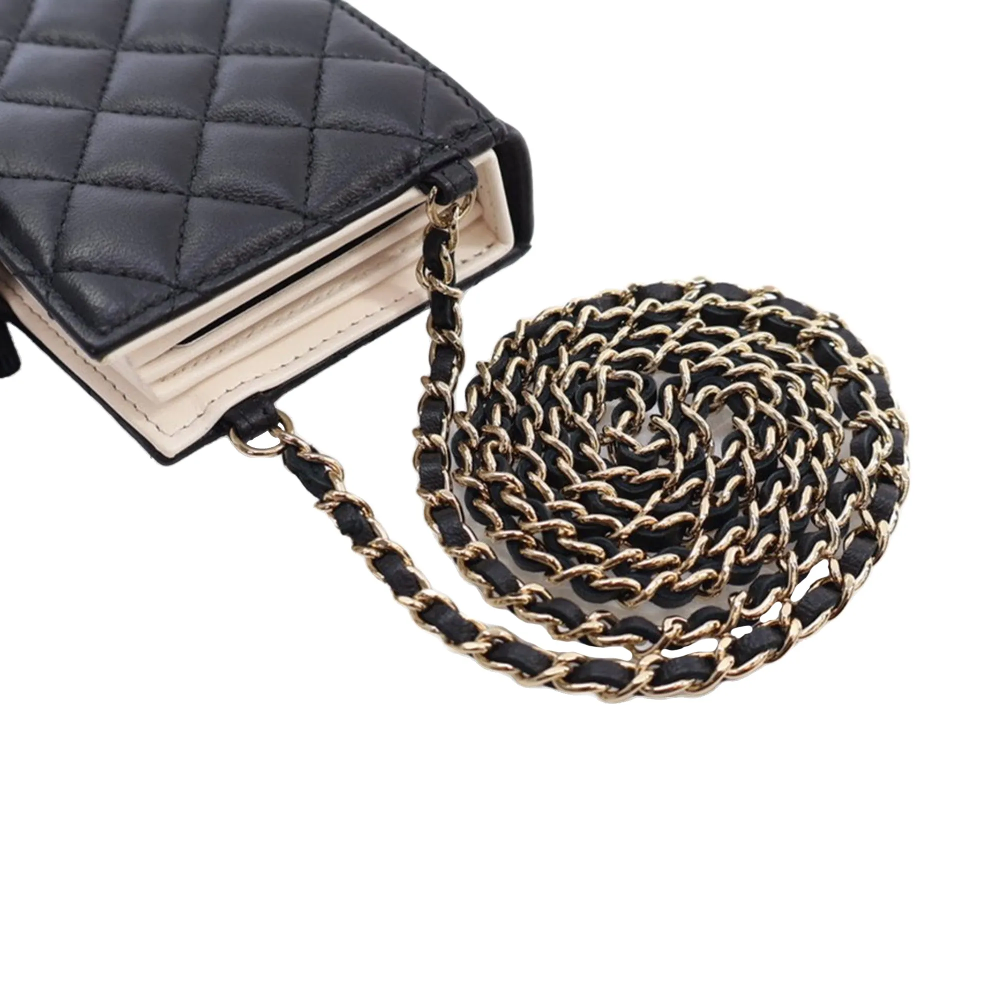 Black Chanel Quilted Lambskin Book Card Holder On Chain Crossbody Bag