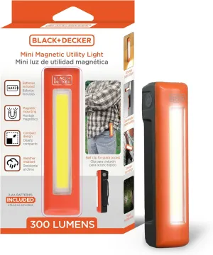 BLACK DECKER Utility Light 2-Pack, 300LM Battery-Powered COB LED, Lightweight and Waterproof, 3 Modes, Mini and Portable, Hands-Free Magnet Mount and Pocket Clip, Ideal for Camping, Hiking, DIY