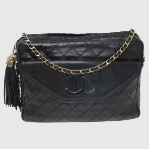 Black Quilted Vintage CC Tassel Camera Crossbody Bag