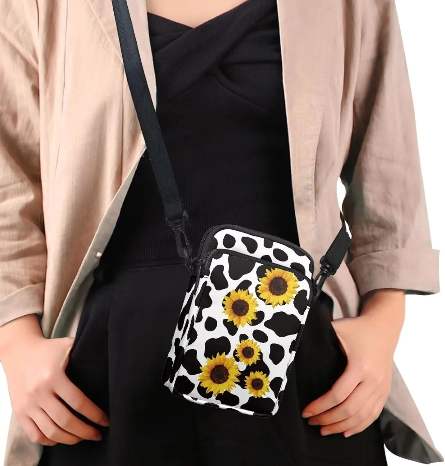 Black Spots Crossbody Purses for Women Sunflower Cross Body Bag for Woman Crossbody Bag for Workout Running Traveling Hiking Gym Cross Body Bag Portable