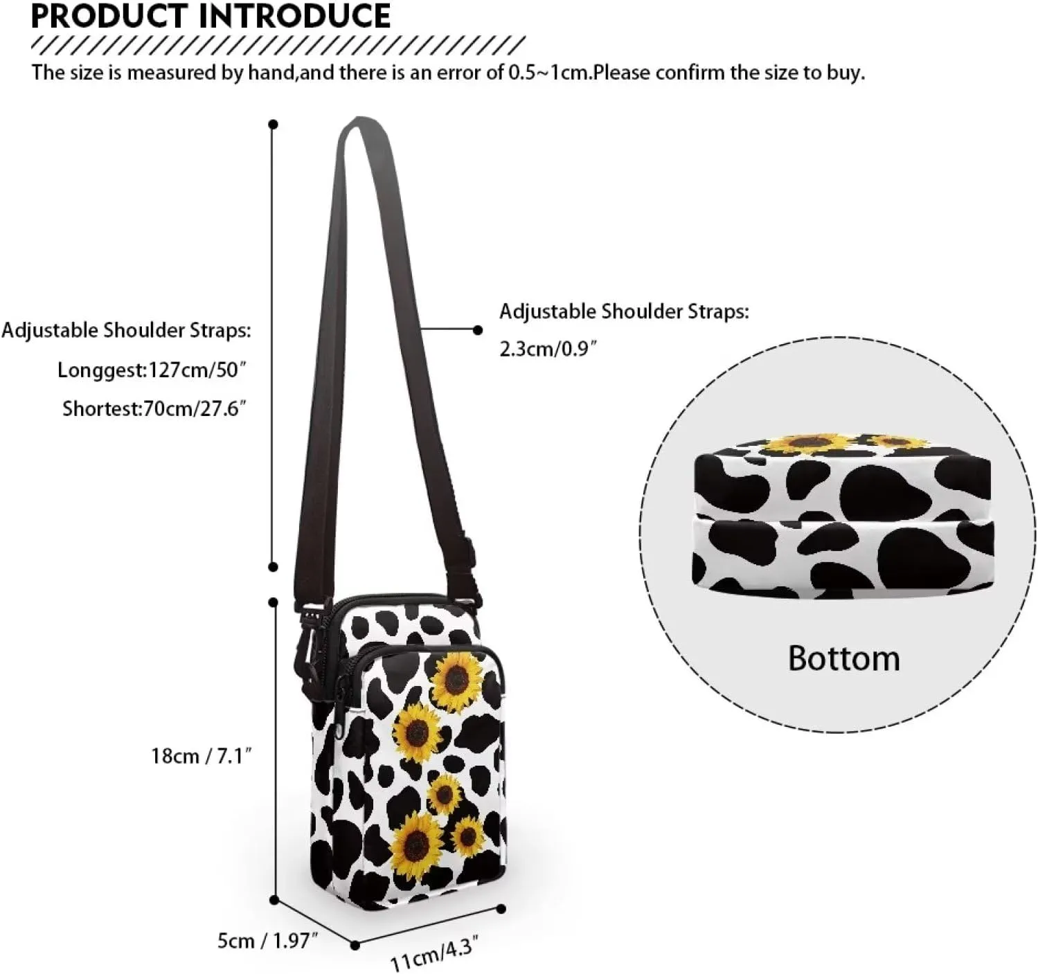 Black Spots Crossbody Purses for Women Sunflower Cross Body Bag for Woman Crossbody Bag for Workout Running Traveling Hiking Gym Cross Body Bag Portable
