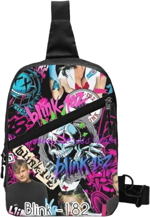 Blink Classic Rock 182 Crossbody Handbag Chest Bag Sling Backpack Adjustable Shoulder Pouch Hiking Daypack Lightweight Outdoor Rucksack Foldable Multipurpose Bag for Sport, Black