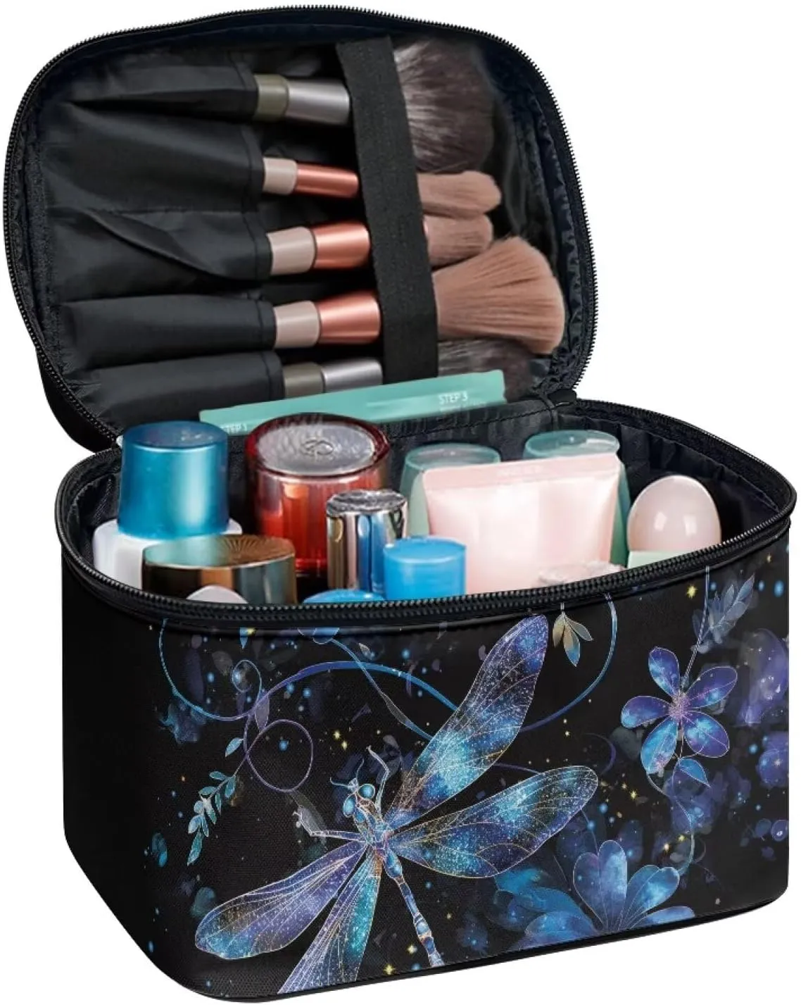 Blue Dragonfly Travel Cosmetic Bags for Women Portable Toiletry Organizer Bag Makeup Bag Coin Purse Lipstick Cosmetic Accessories Organizer Large Travel Kit Storage Pouch
