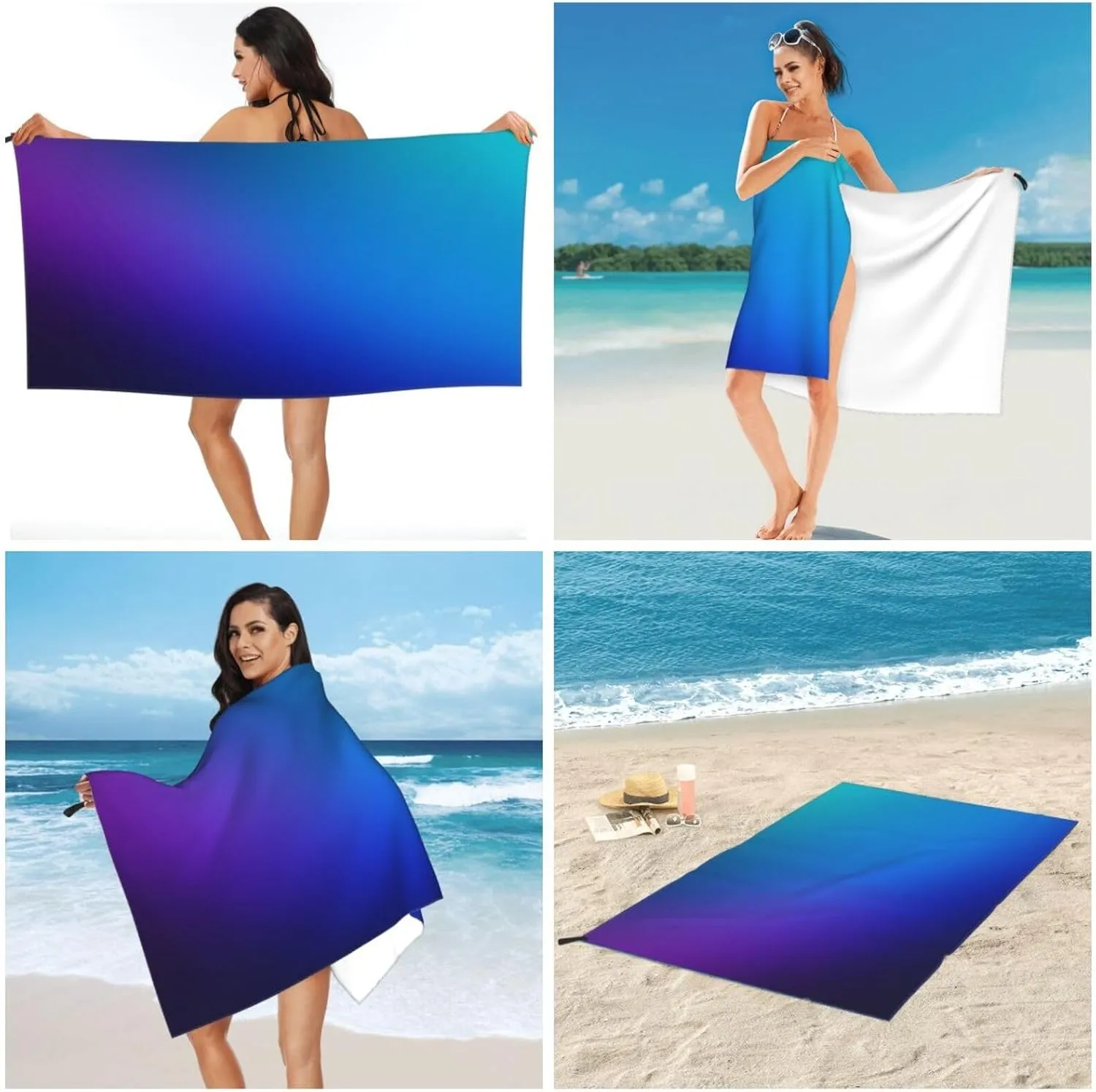 Blue Gradient Premium Compact Microfiber Travel Towel-Featherlight & Quick Dry,Sand-Resistant Beach Towel for Swimming,Camping,Vacation Essentials with Carry Pouch
