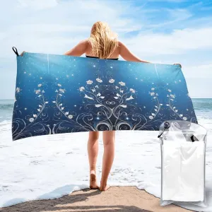 Blue Mini Flower Swirl Premium Compact Microfiber Travel Towel-Featherlight & Quick Dry,Sand-Resistant Beach Towel for Swimming,Camping,Vacation Essentials with Carry Pouch