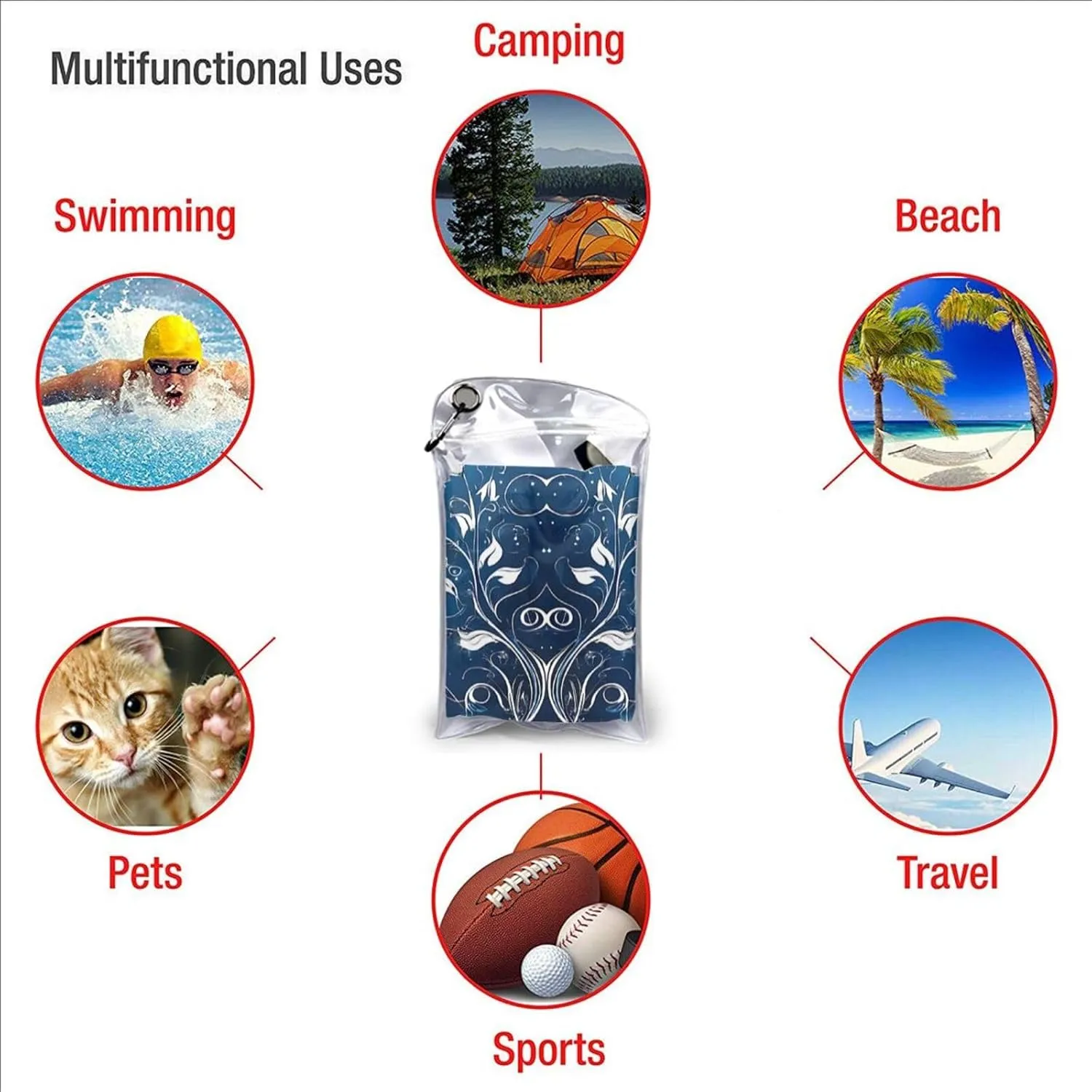 Blue Mini Flower Swirl Premium Compact Microfiber Travel Towel-Featherlight & Quick Dry,Sand-Resistant Beach Towel for Swimming,Camping,Vacation Essentials with Carry Pouch