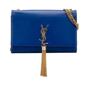 Blue Saint Laurent Medium Smooth Calfskin Monogram Kate Tassel Crossbody