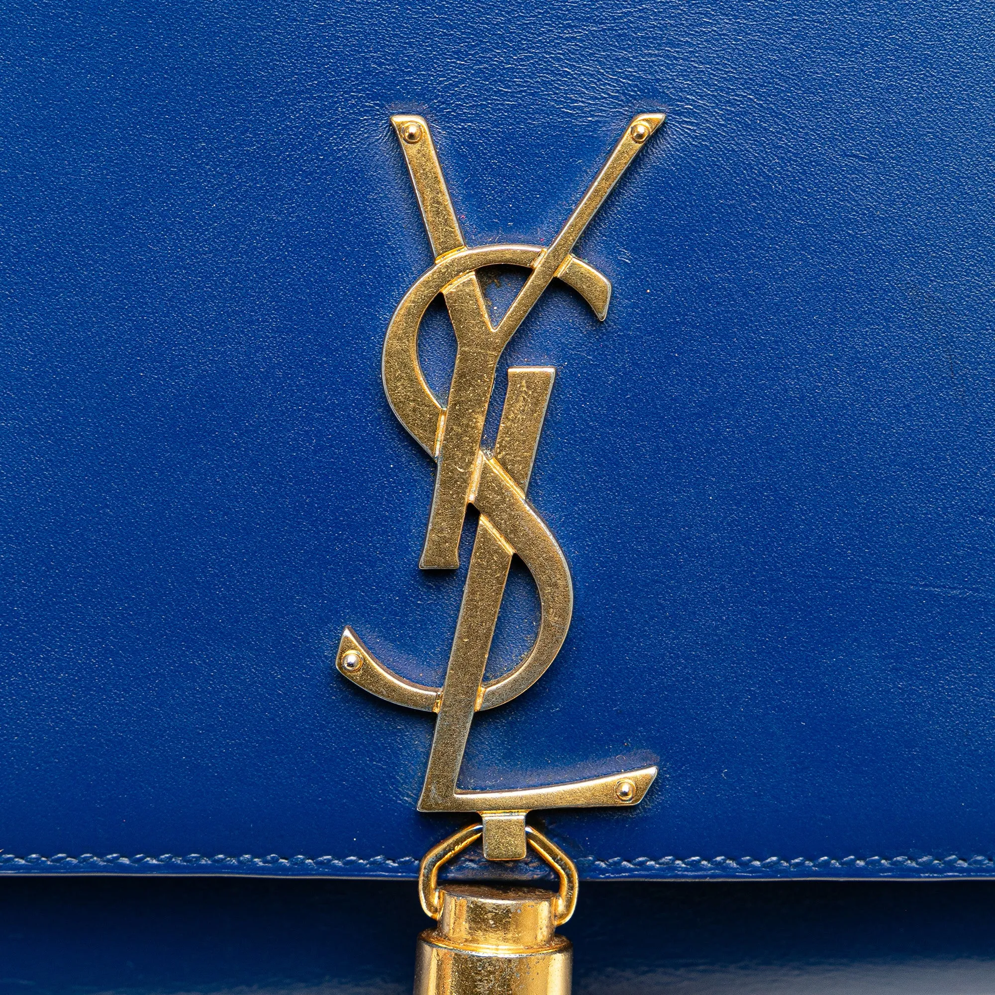 Blue Saint Laurent Medium Smooth Calfskin Monogram Kate Tassel Crossbody