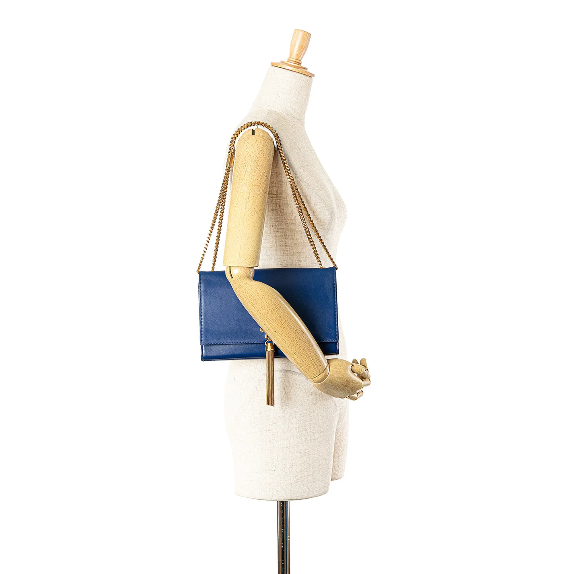 Blue Saint Laurent Medium Smooth Calfskin Monogram Kate Tassel Crossbody