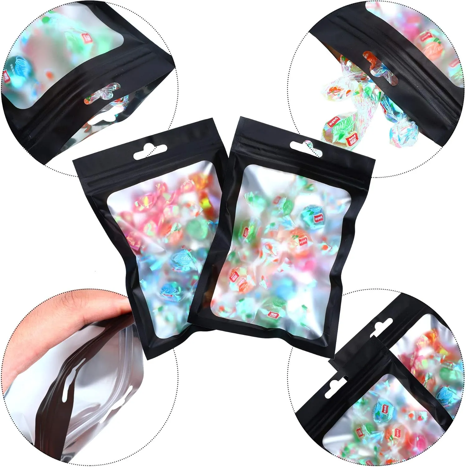 Boao 100 Pieces Resealable Foil Food Storage Bags with Clear Window Coffee Beans Candy Packaging Pouch for Food Small Business Supplies for Jewelry Self Sealed Storage Bags(4 x 6 Inch,Black)