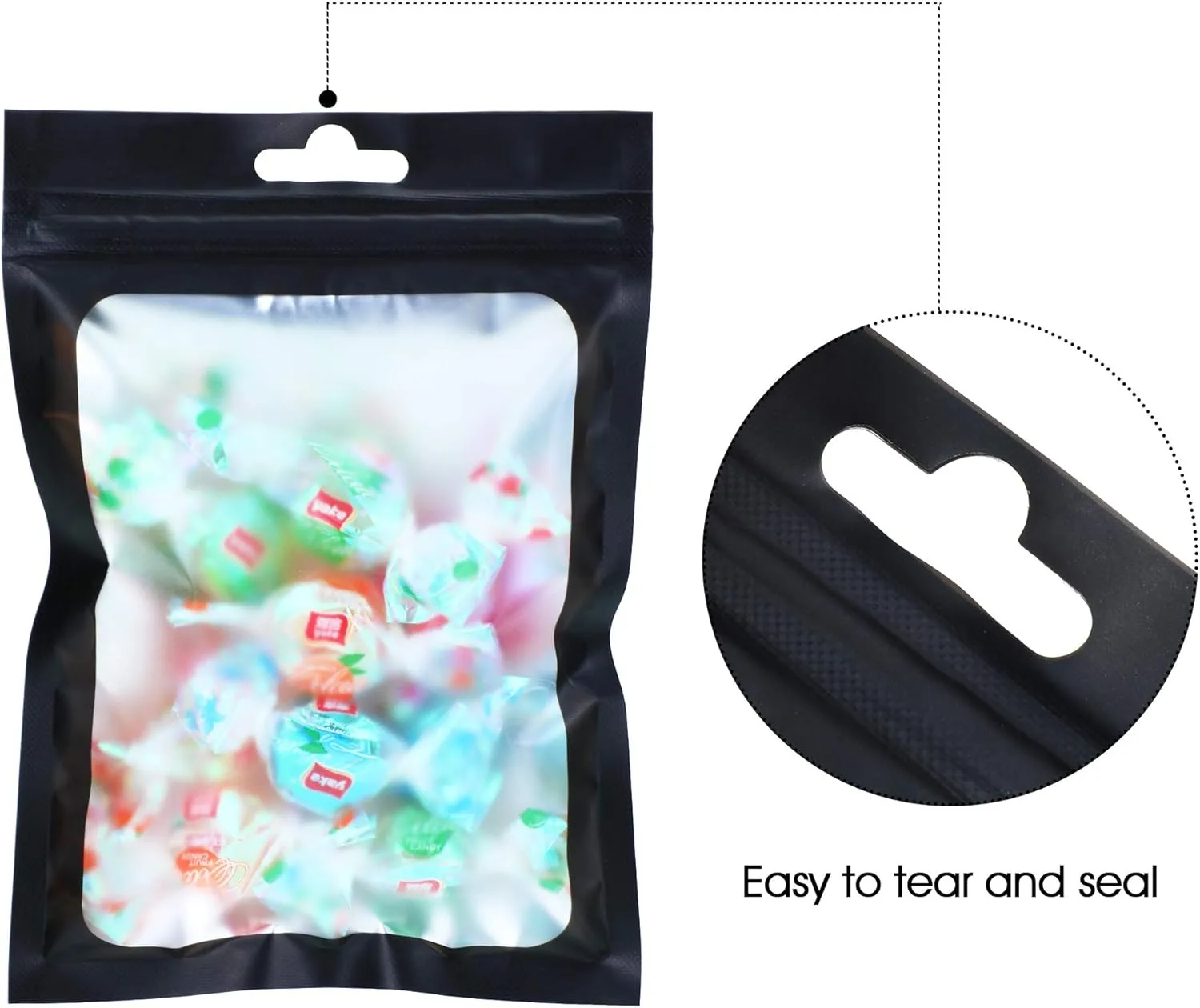 Boao 100 Pieces Resealable Foil Food Storage Bags with Clear Window Coffee Beans Candy Packaging Pouch for Food Small Business Supplies for Jewelry Self Sealed Storage Bags(4 x 6 Inch,Black)