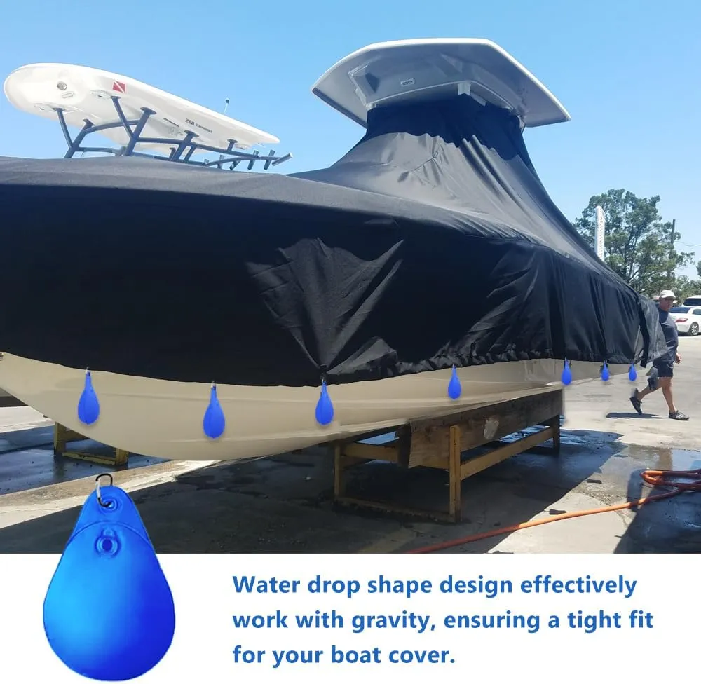 Boat Cover Water Bag with Hook, Marine Mooring Hanging Pouch Kit Boat Accessories, Windproof Winterizing Weight Waterbags, Blue, 8 Pcs