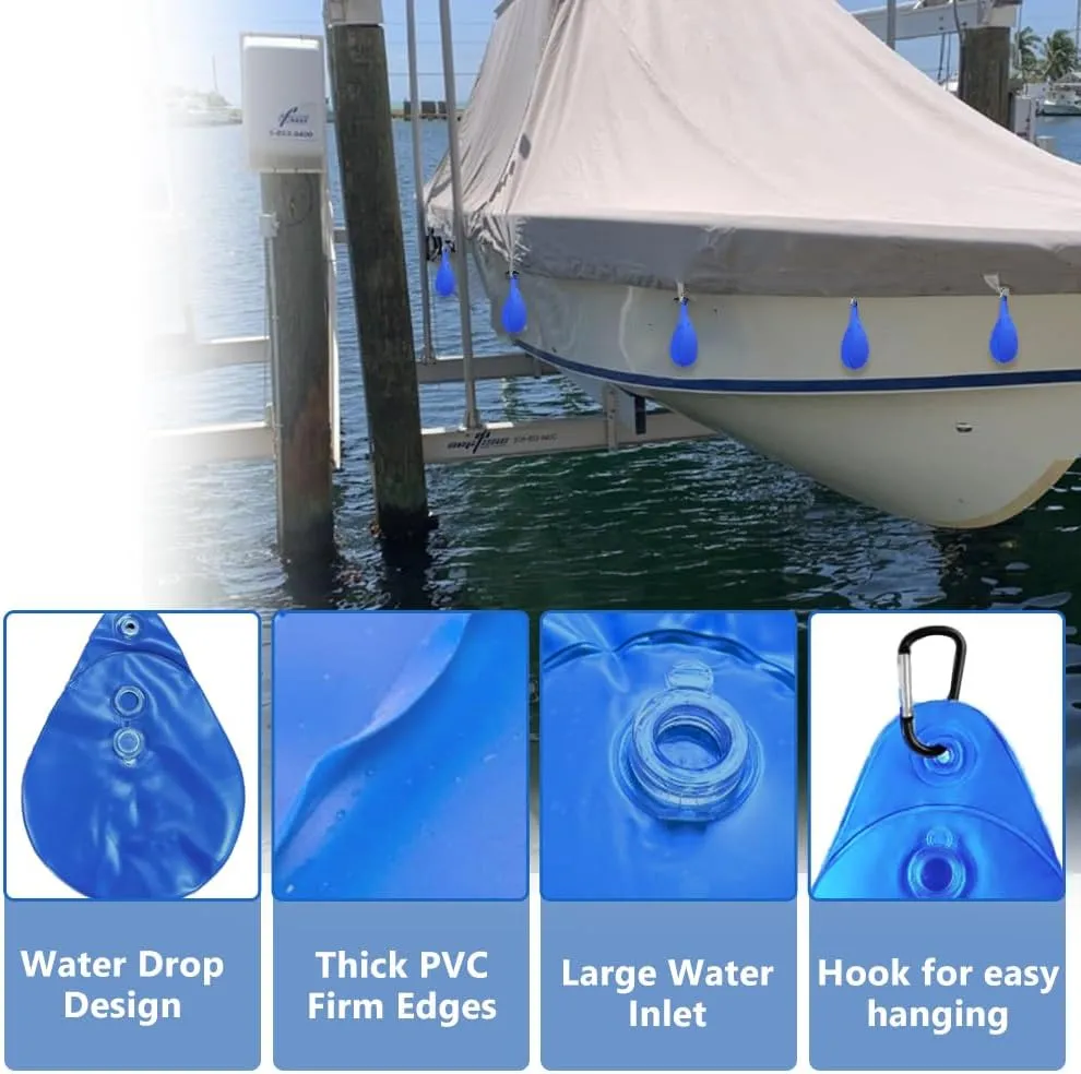 Boat Cover Water Bag with Hook, Marine Mooring Hanging Pouch Kit Boat Accessories, Windproof Winterizing Weight Waterbags, Blue, 8 Pcs