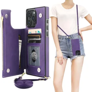 Bocasal Crossbody Wallet Case for iPhone 16 Pro Max with RFID Blocking Card Slot Holder, Magnetic Flip Folio Purse Case, PU Leather Zipper Handbag with Detachable Lanyard Strap 6.9 Inch 5G (Purple)