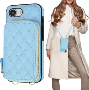 Bocasal Crossbody Wallet Case for iPhone 16e, RFID Blocking PU Leather Zipper Handbag Purse Flip Cover, Kickstand Folio Case with Card Slots Holder Wrist Strap Lanyard 6.1 Inch 5G (Blue)