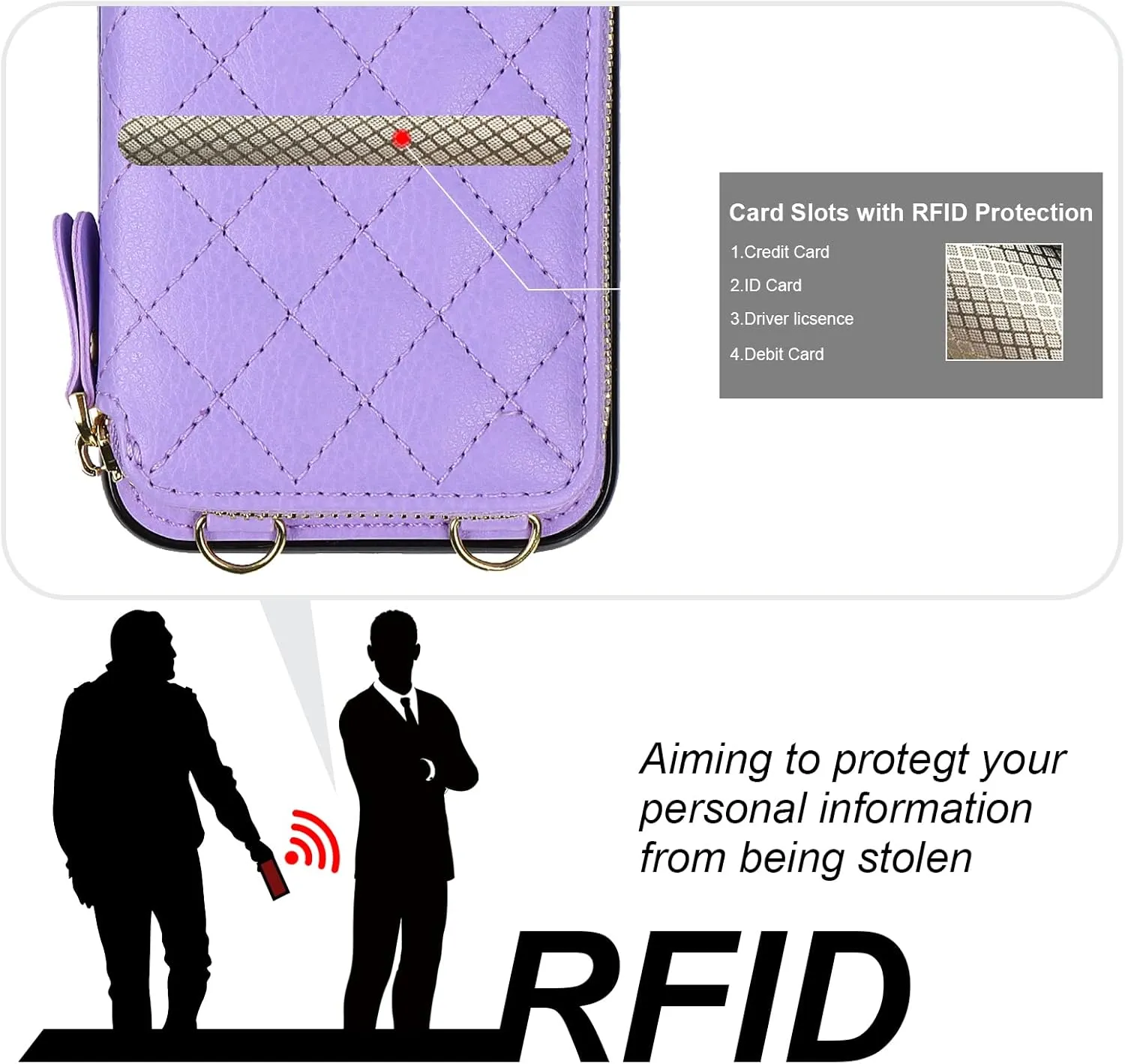 Bocasal Crossbody Wallet Case for iPhone Xr, RFID Blocking PU Leather Zipper Handbag Purse Flip Cover, Kickstand Folio Case with Card Slots Holder Wrist Strap Lanyard 6.1 Inch (Purple)