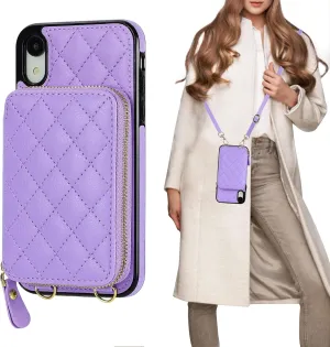 Bocasal Crossbody Wallet Case for iPhone Xr, RFID Blocking PU Leather Zipper Handbag Purse Flip Cover, Kickstand Folio Case with Card Slots Holder Wrist Strap Lanyard 6.1 Inch (Purple)