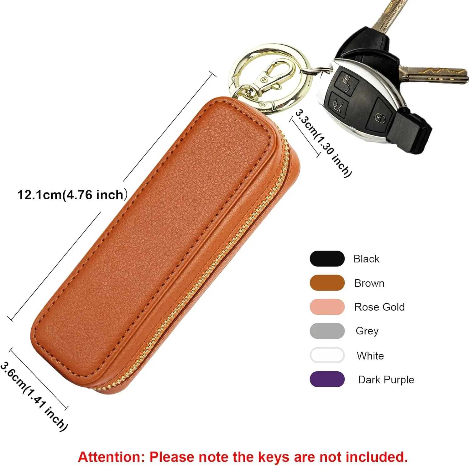 Bocasal Leather Lipstick Case Holder Chapstick Keychain Pouch, Zipper Lip Balm Lip Gloss Bag for Purse with Key Chain Elastic Band, Makeup Travel Organizer Cosmetic Storage Kit for Women Girls (Brown)