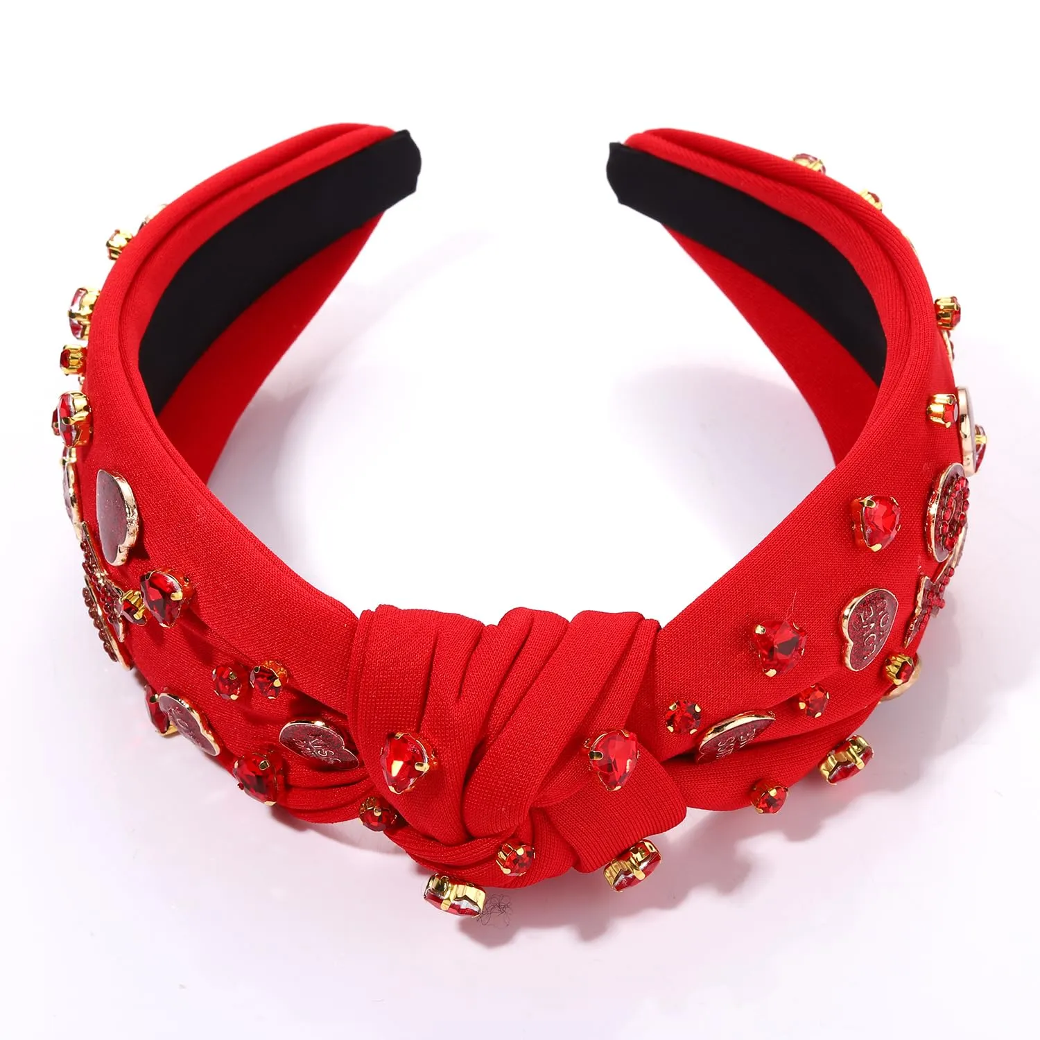 Boderier Valentines Day Red XOXO Heart Jeweled Crystal Knotted Headband for Lover Party Hair Accessory (Red-XOXO Heart)