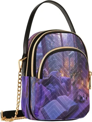 Book Fireplace Purple Crossbody Bags for Women Small Sling Cross Body Bag Fanny Packs Phone Purse with Strap