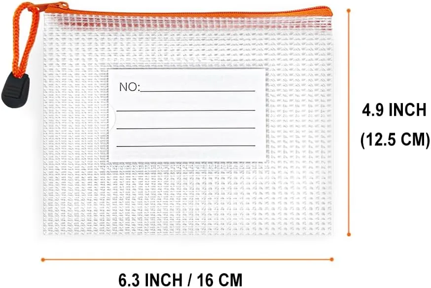 BOPART 24pcs Small Mesh Zipper Pouch 6.3x4.9 Inches Waterproof Zip Mesh Bags with Label Pocket for School Office Supplies & Cosmetics Travel Accessories