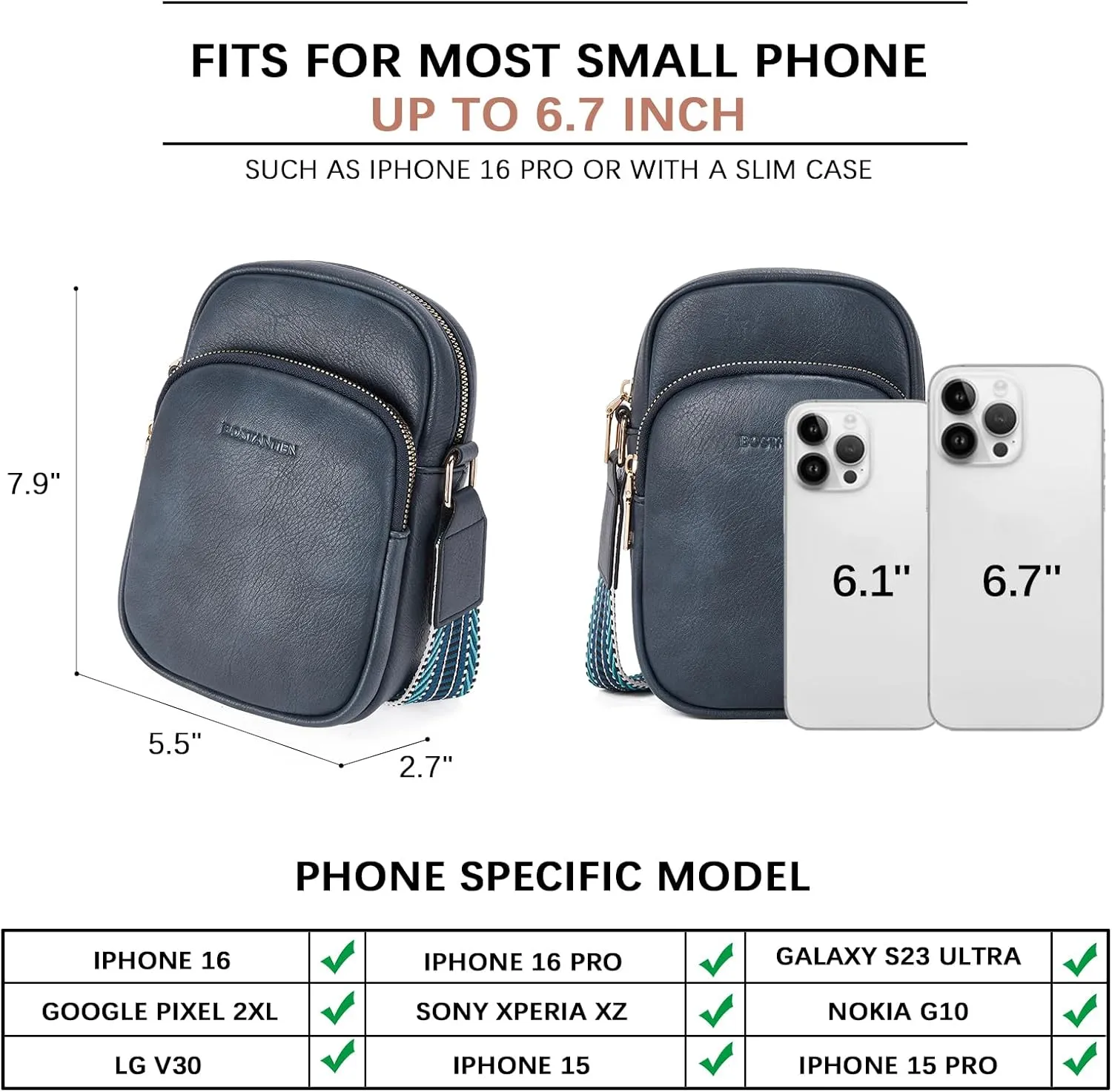 BOSTANTEN Small Crossbody Bags for Women Designer Zip Cell Phone Purse Shoulder Handbags Wallet with Card Slots