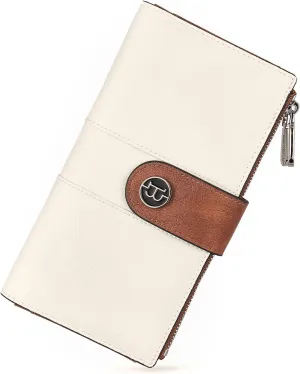 BOSTANTEN Womens Wallet Leather RFID Blocking Card Holder Large Capacity Bifold Clutch Purse with Double Zipper Pockets