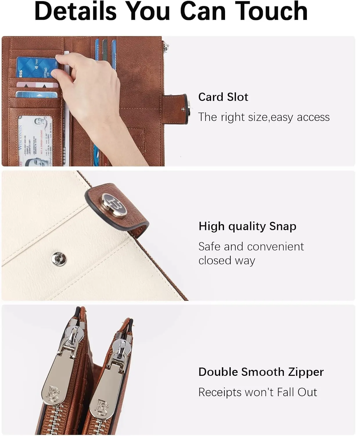 BOSTANTEN Womens Wallet Leather RFID Blocking Card Holder Large Capacity Bifold Clutch Purse with Double Zipper Pockets