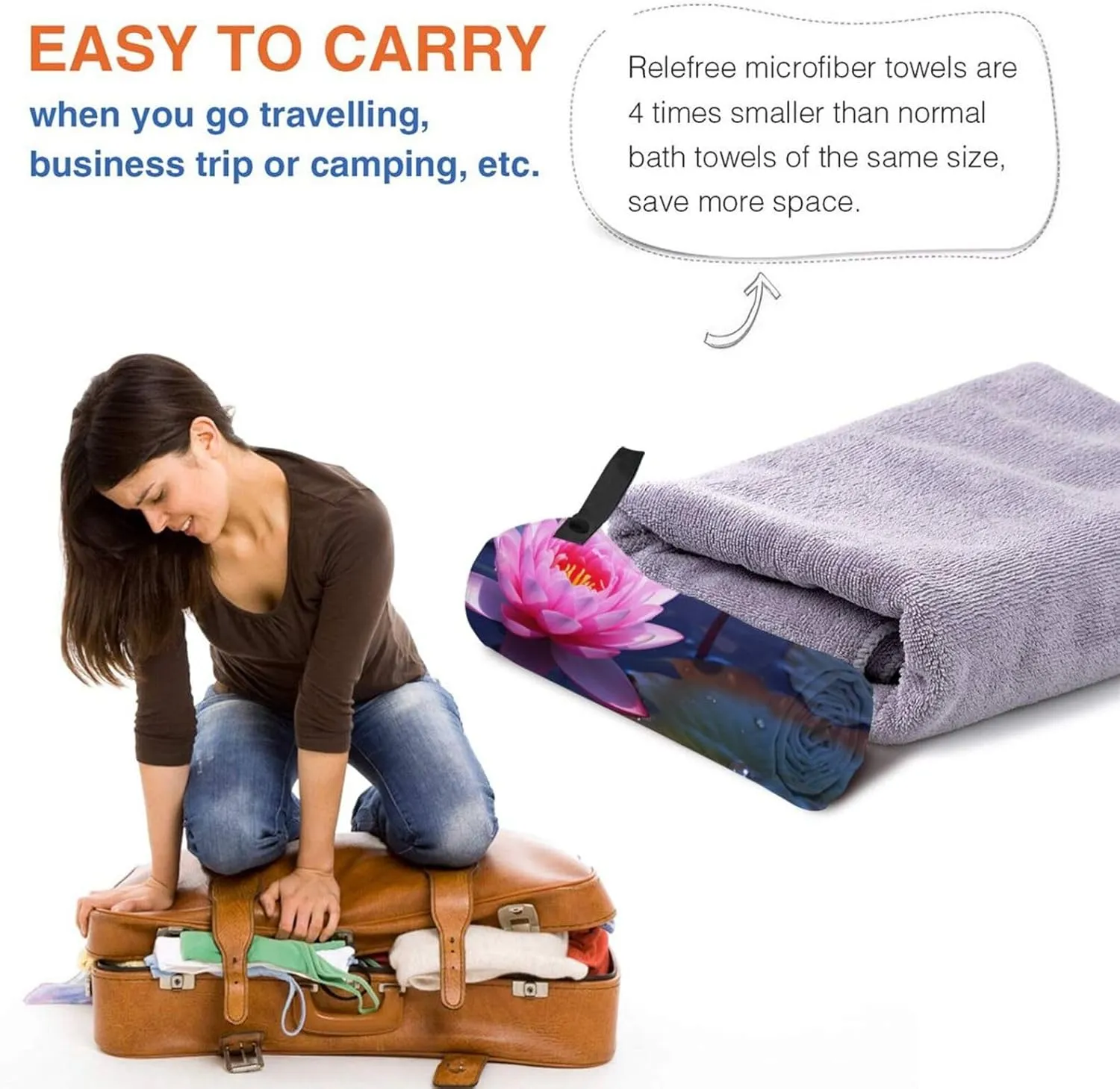 Bright Flower Premium Compact Microfiber Travel Towel-Featherlight & Quick Dry,Sand-Resistant Beach Towel for Swimming,Camping,Vacation Essentials with Carry Pouch