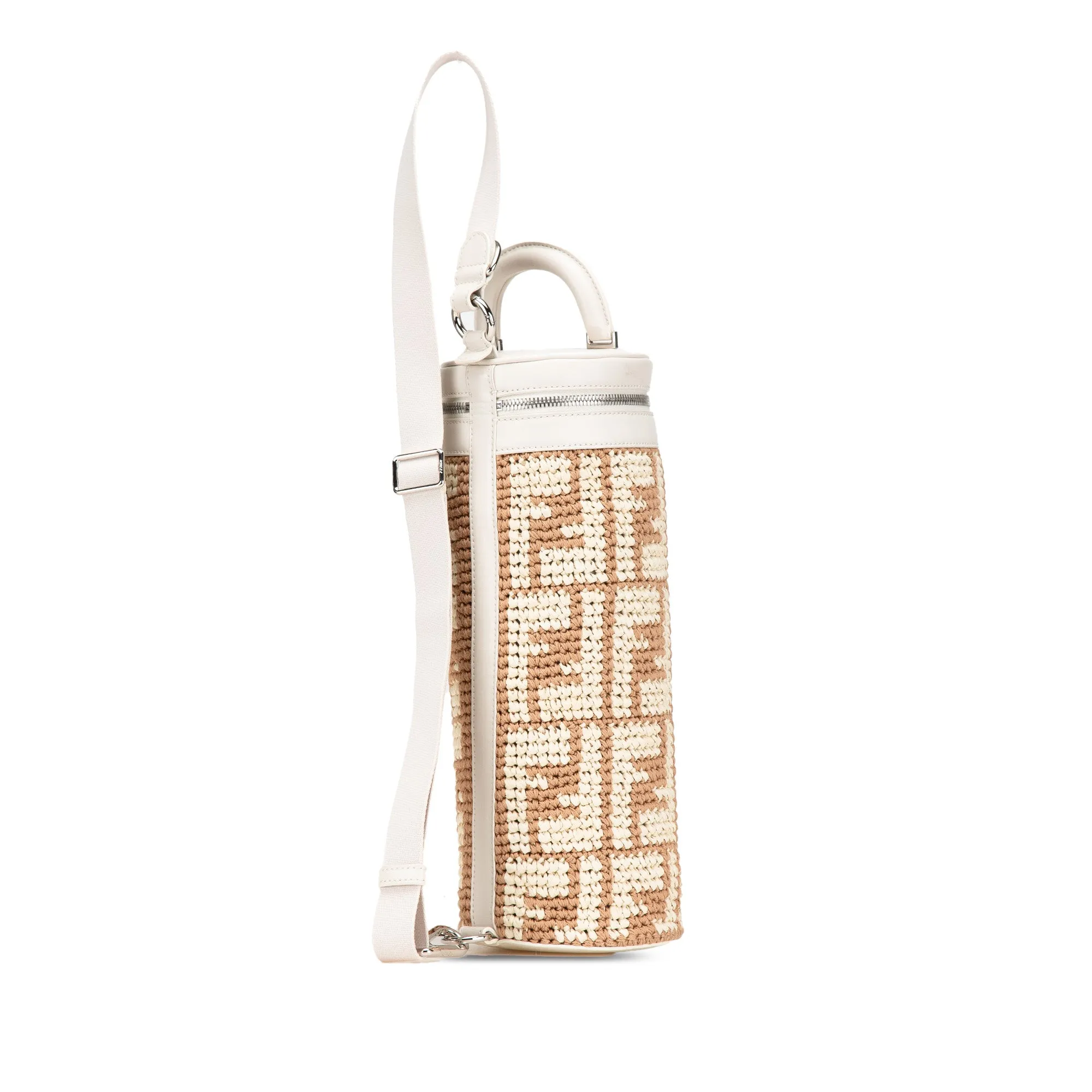 Brown Fendi Zucca Leather and Straw Bottle Holder Sling Bag