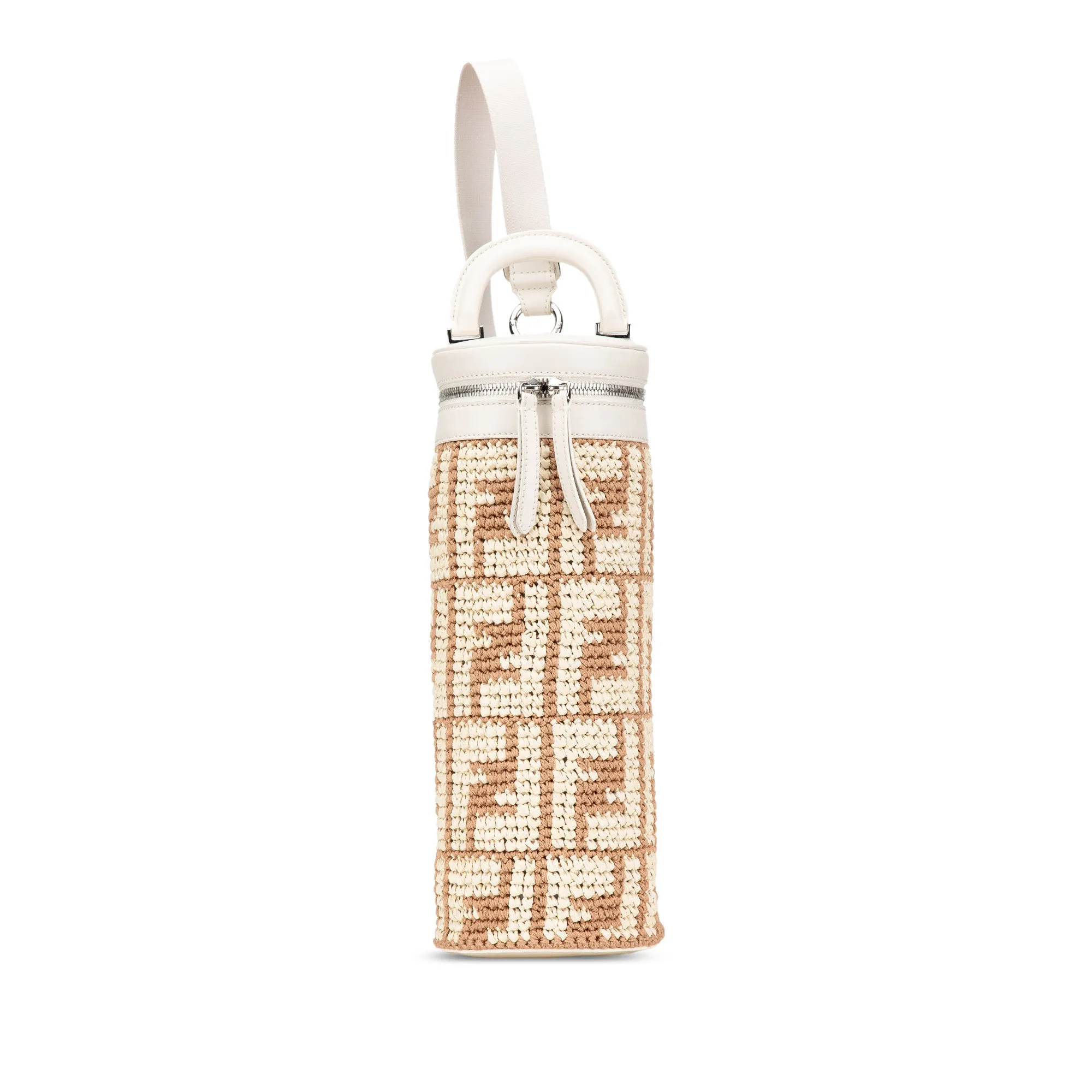 Brown Fendi Zucca Leather and Straw Bottle Holder Sling Bag
