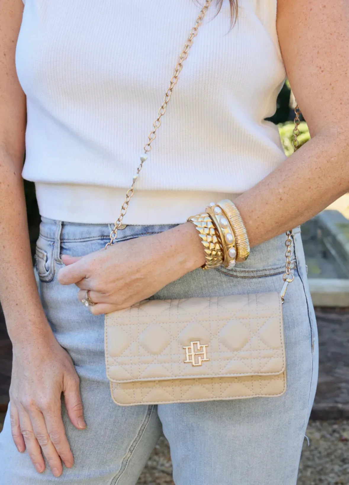 Brynleigh Cream Quilted Clutch Crossbody Purse