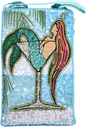 BTC Mermaid Martini Beaded Phone Pouch Crossbody Bag Handcrafted Sequin Embellished Whimsical Purse