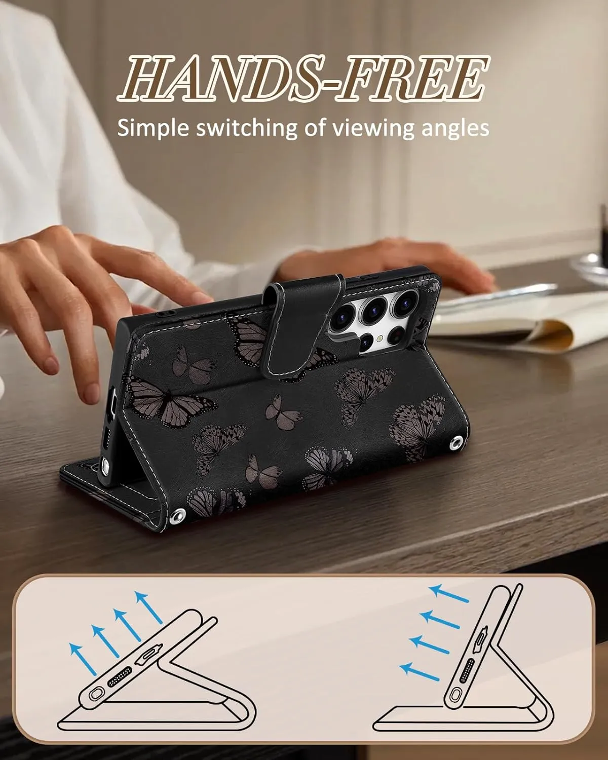 Buleens for Samsung Galaxy S23 Ultra Wallet Case for Women - with Card Holder S23 Ultra Flip Case Leather Crossbody Cute Aesthetic Galaxy S23 Ultra Case with Strap Kickstand for Girls, Butterflies