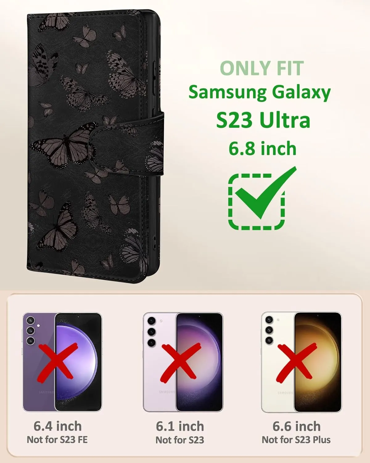 Buleens for Samsung Galaxy S23 Ultra Wallet Case for Women - with Card Holder S23 Ultra Flip Case Leather Crossbody Cute Aesthetic Galaxy S23 Ultra Case with Strap Kickstand for Girls, Butterflies